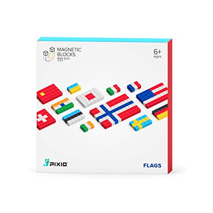 PIXIO Flags - Toy Flags of The World for Kids - Magnetic Blocks Building Toys in Pixel Art Style - Arts and Crafts Kids Toys - Building Blocks - Learning Toys - 111 pcs