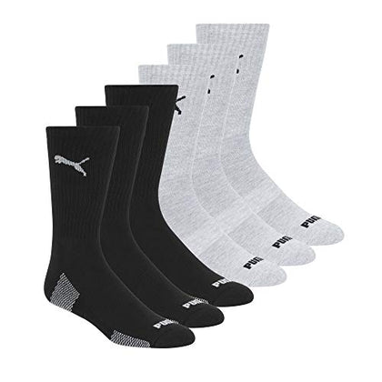PUMA mens PUMA Men s 6 Pack Crew Socks, Black/Grey, 10 13 US