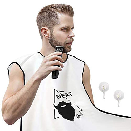 The Neat Guy Beard Bib Apron for Men - Bib for Mess-Free Shaving, What You Need for a Good Clean Shave, Beard Hair Catcher for Men Shaving & Trimming,Grooming Cape Apron, Holiday Gift for Him-White