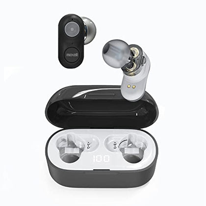 Maxell - 199652, Experience High-Fidelity Sound with Dual-Driver True Wireless Earbuds - Featuring Bluetooth 5.0, 20 Hours of Playtime, Pro Noise Cancelling and IPX3 Water Resistance - Black/Grey