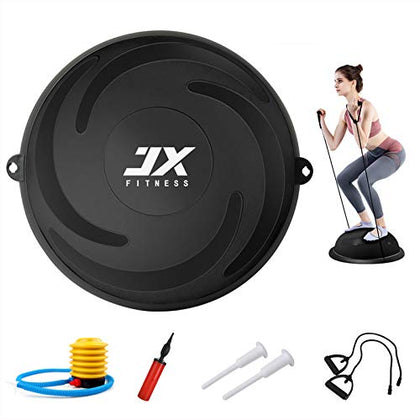 JX FITNESS 58cm Balance Half Ball Trainer, Stability Exercise Yoga Half Ball with Resistance Bands & Pump - Improve Core and Ab Strength with Full Body Home Gym Workouts Or Fitness Training