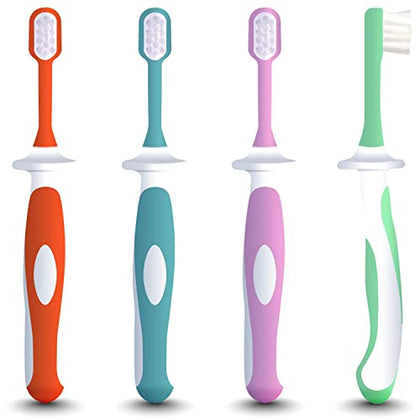 Toddler Toothbrushes 4 Pack - Toothbrush Training Set for Toddlers Age 1-2 Years Old - Teaches Independent Toothbrushing for Kids 1 Year Old or Baby 12 Months and Up. Colors for Boys and Girls.