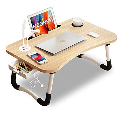 Hegreh Laptop Lap Desk for Bed Fits up to 17? Laptops with Light,Lamp,Cup Holder, Laptop Bed Tray Table, 23.6