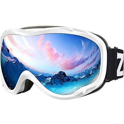 ZIONOR Lagopus Ski Snowboard Goggles UV Protection Anti fog Snow Goggles for Men Women Adult Youth VLT 8.6% White Frame Silver Lens