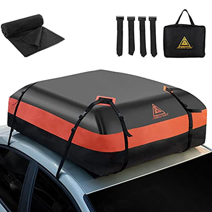 Car Rooftop Cargo Carrier Bag, 15 Cubic Feet Waterproof Heavy Duty 720D Car Roof Luggage Bag for All Vehicle with/Without Racks - Storage Bag, Anti-Slip Mat, 4 Door Hooks