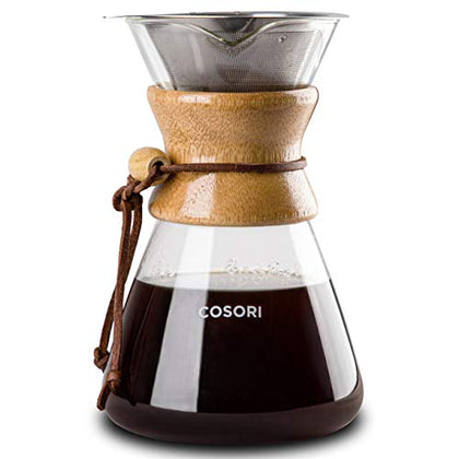 COSORI Pour Over Coffee Maker with Double Layer Stainless Steel Filter, 8-Cup, Drip Coffee Maker, Coffee Dripper Brewer, Christmas Gifts, High Heat Resistant Carafe, also for Camping, Hiking