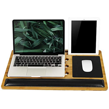 LAPGEAR Bamboo Pro Lap Board with Wrist Rest, Mouse Pad, and Phone Holder - Natural - Fits up to 17.3 Inch Laptops and Most Tablets - Style No. 77101
