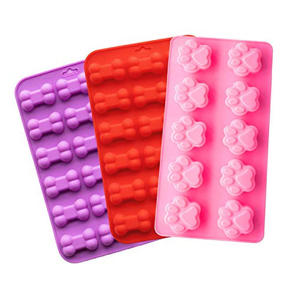 AITINIA Silicone Molds, Cute Paw and Bone Dog Treat Molds Non-stick Natural Food Grade Silicone Molds for Baking/Candy/Chocolate/Cookie/Jello/Gummy(3 Pcs)