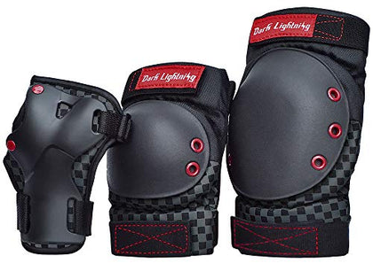 Dark Lightning Adult/Youth/Junior Knee Pads Elbow Pads Wrist Guards 3 in 1 Protective Gear, for Skateboard,Roller Skate,Inline,Cycling,MTB Bike,Scooter