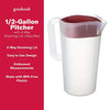 Goodcook 10659 1/2 Gallon Plastic Straining Pitcher Square Lid with 3 Strainers and Close No Spill, Dishwasher Safe, Clear and Red