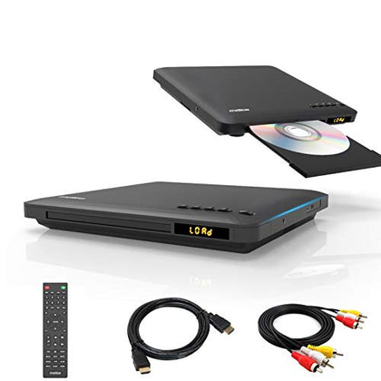 Ultra Slim DVD Player, Thinnest HDMI AV DVD Players for TV, 0.6 Inch Design with Region Free & Colourful HD Pixels, Supports USB Playback, NTSC/PAL DVD Player with HDMI & RCA Cables, Remote Control.