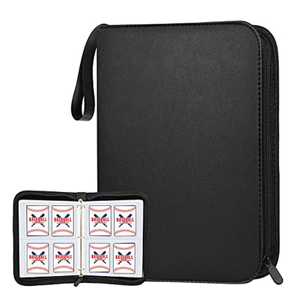 POKONBOY 400 Pockets Binder Sleeves Card Carrying Case Fit for Baseball Cards, Trading Cards, Football Cards and Sports Cards (Black)
