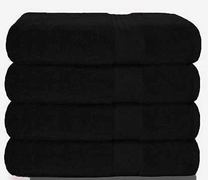 GLAMBURG Premium Cotton 4 Pack Bath Towel Set - 100% Pure Cotton - 4 Bath Towels 27x54 - Ideal for Everyday use - Ultra Soft & Highly Absorbent - Black