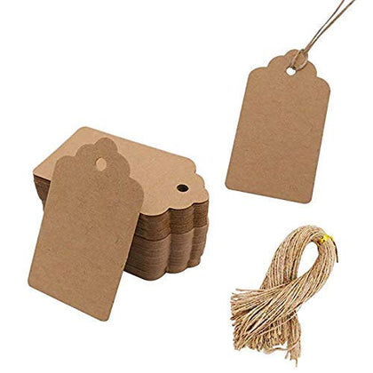 100pcs Kraft Paper Gift Tags with String, Blank Gift Bags Tags Price Tags(Brown)