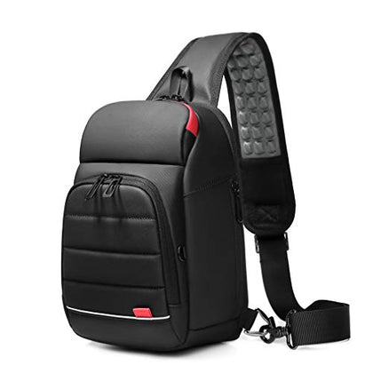 Mens Shoulder Bag for 7.9in Tablet,Black Cross-body Chest Sling Pack with USB Charging Port