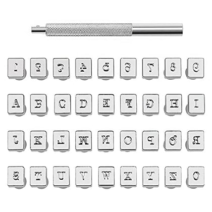 Zxiixz 37 PCS Leather Stamps Alphabet Set, 3mm Alphabet Stamp Tools Set Leather Craft Stamping Tool Kit Metal Letter and Number Stamps Punch Set for DIY Leather Craft Printing Tools