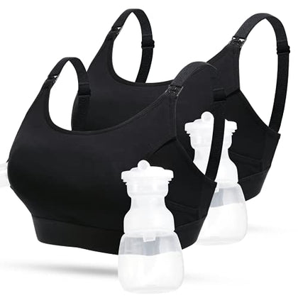 Lupantte Hands Free Pumping Bra for Women 2 Pack, Supportive Comfortable Breast Pump Bra with Pads, All Day Wear Pumping and Nursing Bra in One Breast Pump for Medela, Spectra, Momcozy, etc. (Small)