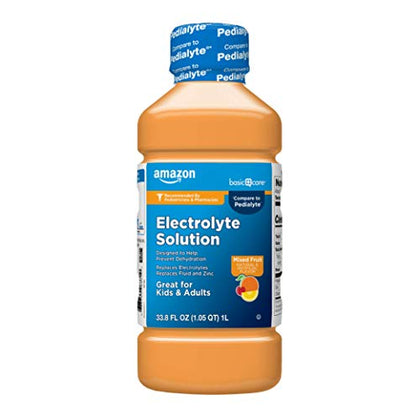 Amazon Basic Care Electrolyte Solution, Mixed Fruit, Designed to Prevent Dehydration, Replaces Electrolytes, Fluid and Zinc, 33.8 Fl Oz (Pack of 1)