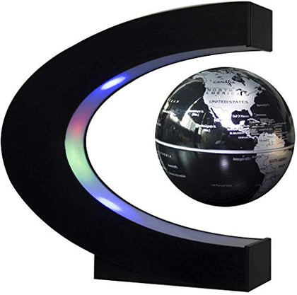 Floating Globe with LED Lights C Shape Magnetic Levitation Floating Globe World Map for Desk Decoration (Black)