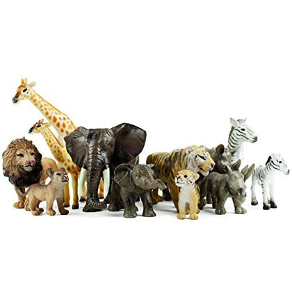 Boley 12-Piece Safari Animal Set - Educational Zoo, Jungle, African Animals - Great for Kids, Children, Toddlers Development