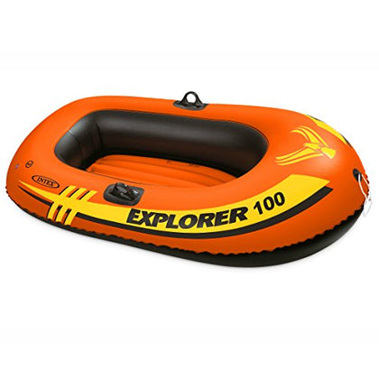 INTEX 58329EP Explorer 100 Inflatable Boat: 1-Person - Dual Air Chambers - Welded Oar Locks - Grab Rope - 120lbs Weight Capacity