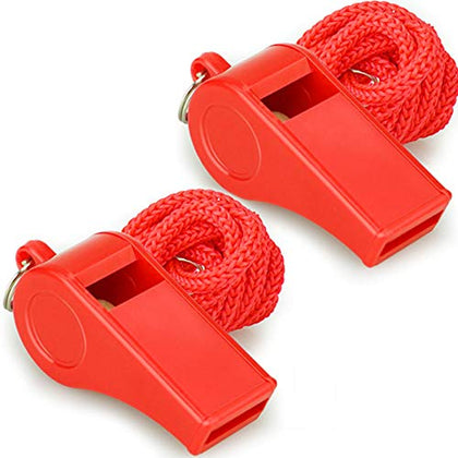 Hipat Red Emergency Whistles with Lanyard, Loud Crisp Sound, 2 Packs Plastic Whistles Ideal for Lifeguard, Self-Defense and Emergency