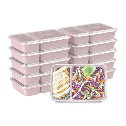 Bentgo 2-Compartment Meal-Prep Containers with Custom-Fit Lids - Microwaveable, Durable, Reusable, BPA-Free, Freezer and Dishwasher Safe, For Food Storage - 10 Trays & 10 Lids (Blush Pink)