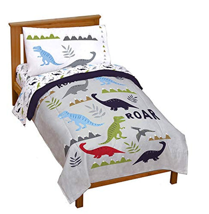 Jay Franco Trend Collector Dinosaur Roar 4 Piece Toddler Bed Set - Includes Comforter & Sheet Set - Super Soft Fade Resistant Microfiber Bedding