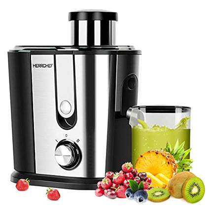 HERRCHEF Juicer Machines, 600W Juicer with 3'' Wide Mouth for Vegetable and Fruit, Stainless Steel Centrifugal Juice Extractor Easy to Clean, Anti-drip, BPA-Free