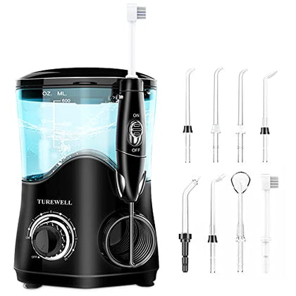 TUREWELL FC162 Water Flosser, Dental Oral Irrigator with 10 Adjustable Pressure Settings, Electric Water Pick, 8 Replaceable Jet Tips for Whole Families 600ml