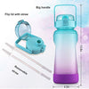 BOTTLE BOTTLE Half Gallon/64 oz Water Bottle with Straw Big Handle Protective Silicone Boot Sports Water Bottle with Time Marker Leak Proof Reusable Water Jug for Adult and Kids (blue purple)
