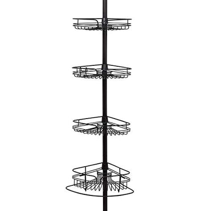 Zenna Home Rust-Resistant Corner Shower Caddy for Bathroom, 4 Adjustable Shelves with Towel Bar and Hooks, with Tension Pole, for Bath and Shower Storage, 60-97 Inch, Bronze