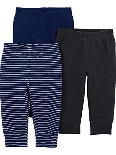 Simple Joys by Carter's Unisex Babies' Thermal Pants, Pack of 3, Black/Dark Blue Stripe/Navy, 0-3 Months