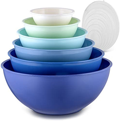 Zulay 12 Piece Set Plastic Nesting Mixing Bowls With Leakproof Lids. Kitchen Mixing Bowls for Preparing, Serving and Storing - Microwave and Freezer Safe With 6 Prep Bowls and 6 Lids - (Blue Ombre)