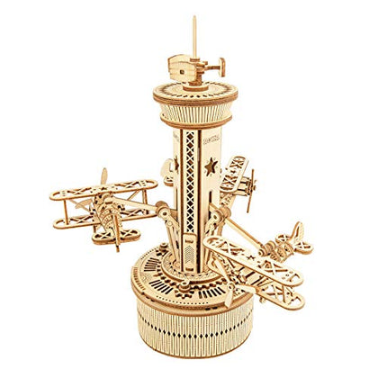 ROKR 3D Wooden Puzzle for Adults Airplane Tower Music Box - DIY Mechanical Model Building Kit 10