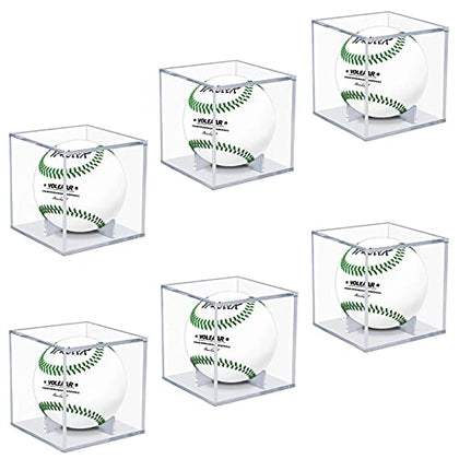 VOLEAAR Baseball Display Case 6 Pack, UV Protected Acrylic Square Baseball Holder, Clear Cube Autograph Memorabilia Ball Display Cases, Official Size Baseball Display Box