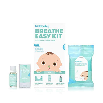 Frida Baby Breathe Easy Kit Sick Day Essentials - Natural Vapor Wipes, Organic Vapor Rub + Organic Vapor Drops, White