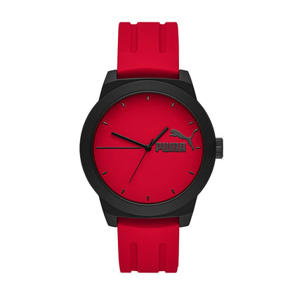 PUMA Men's 5 Quartz Watch with Silicone Strap, Red, 20 (Model: P6026)