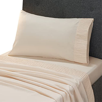 Bedsure Twin Sheets Set - Soft Twin Bed Sheets for Boys and Girls, 3 Pieces Hotel Luxury Beige Sheets Twin, Easy Care Polyester Microfiber Cooling Bed Sheet Set
