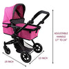 Fash n Kolor Baby Doll Stroller My First Foldable Doll Stroller in Denim Hot Pink Design, Bassinet Stroller with Baby Doll Adjustable Handle, Convertible Seat, Basket, and Free Carriage Bag