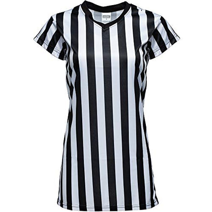 Murray Sporting Goods Women's V-Neck Black and White Stripe Referee Shirt, Official Jersey for Refs, Referee Costume, Waitresses and More (X-Small)