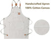 AFUN Chef Aprons for Men Women with Large Pockets, Cotton Canvas Cross Back Heavy Duty Adjustable Work Apron, Size M to XXL(Beige)