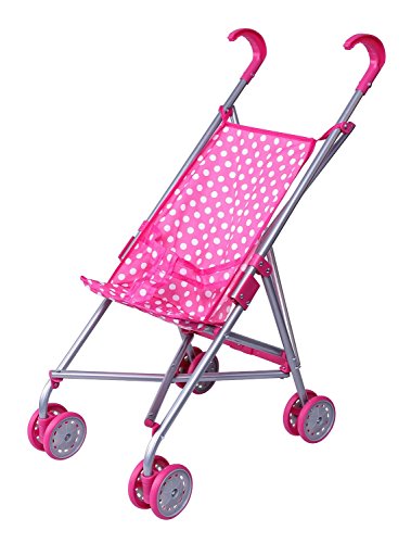 Precious Toys Baby Doll Stroller, Pink & White Polka Dots Baby Stroller for Dolls, Foldable Toy Baby Stroller, Toy Stroller for Baby Dolls, Doll Strollers for Girls 2 Years Old and Older, Toddlers