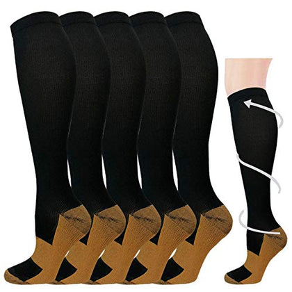 5 Pairs Graduated Compression Socks for Women&Men 20-30mmhg Knee High Socks Compression Stockings(Multicoloured 1, Small/Medium(US SIZE))