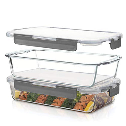 Superior Glass Casserole Dish with lid - 2-Piece Glass Bakeware And Glass Food-Storage Set - 100% Leakproof Casserole Dish set with Hinged BPA-Free Locking lids - Freezer-to-Oven-Safe Baking-Dish Set.