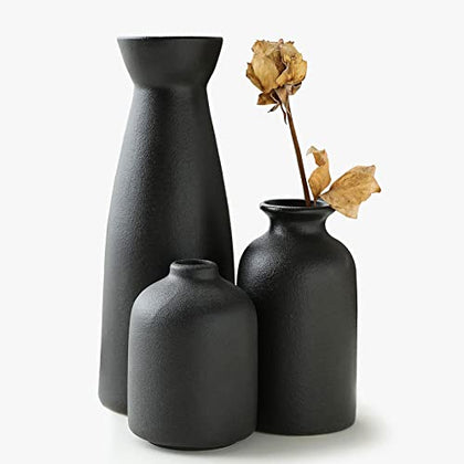 KIOXOHO Black Ceramic vase Set-3 Small Flower vases for Decor,Modern Rustic Farmhouse Home Decor,Decorative vase for Pampas Grass&Dried Flowers,idea Shelf,Table,Mantel,entryway,Bookshelf Decor