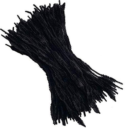Carykon Pack of 100 Pipe Cleaners Fuzzy Bumpy Chenille Stems for Creative Handmade DIY Art Craft (Black)