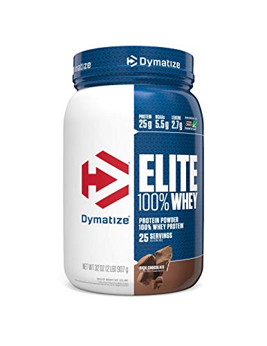 Dymatize Elite 100% Whey Protein Powder, 25g Protein, 5.5g BCAAs & 2.7g L-Leucine, Quick Absorbing & Fast Digesting for Optimal Muscle Recovery, Rich Chocolate, 2 Pound