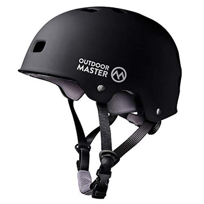 OutdoorMaster Skateboard Cycling Helmet - Two Removable Liners Ventilation Multi-Sport Scooter Roller Skate Inline Skating Rollerblading for Kids, Youth & Adults - S - Black