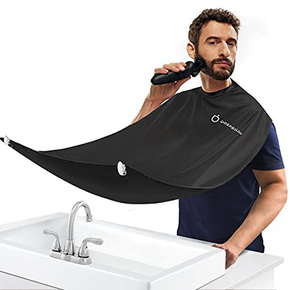 DOEPSILON Beard Bib Apron, Beard Hair Clippings Catcher for Shaving and Trimming, Men's Shaving Beard Catcher, Non-Stick Beard Shave Cape, with 4 Strong Suction Cups, Grooming Gifts for Men - Black